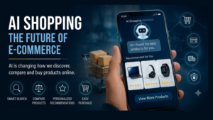 AI shopping assistant recommending products on a smartphone in a modern e-commerce environment